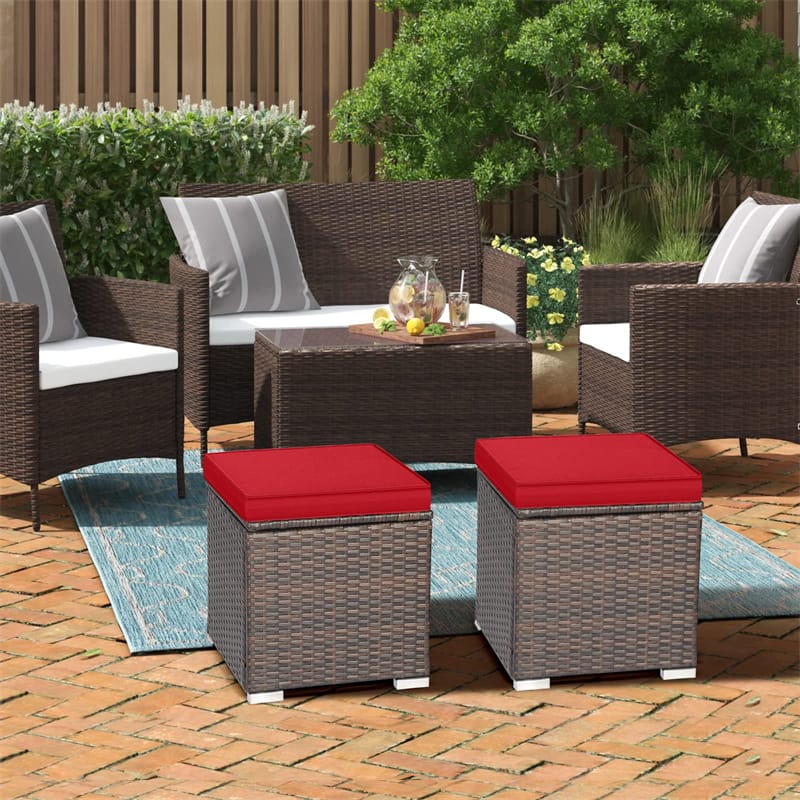 2PCS Wicker Outdoor Storage Ottomans with Removable Cushions, Multipurpose PE Rattan Footrest Side Table - Product image 64