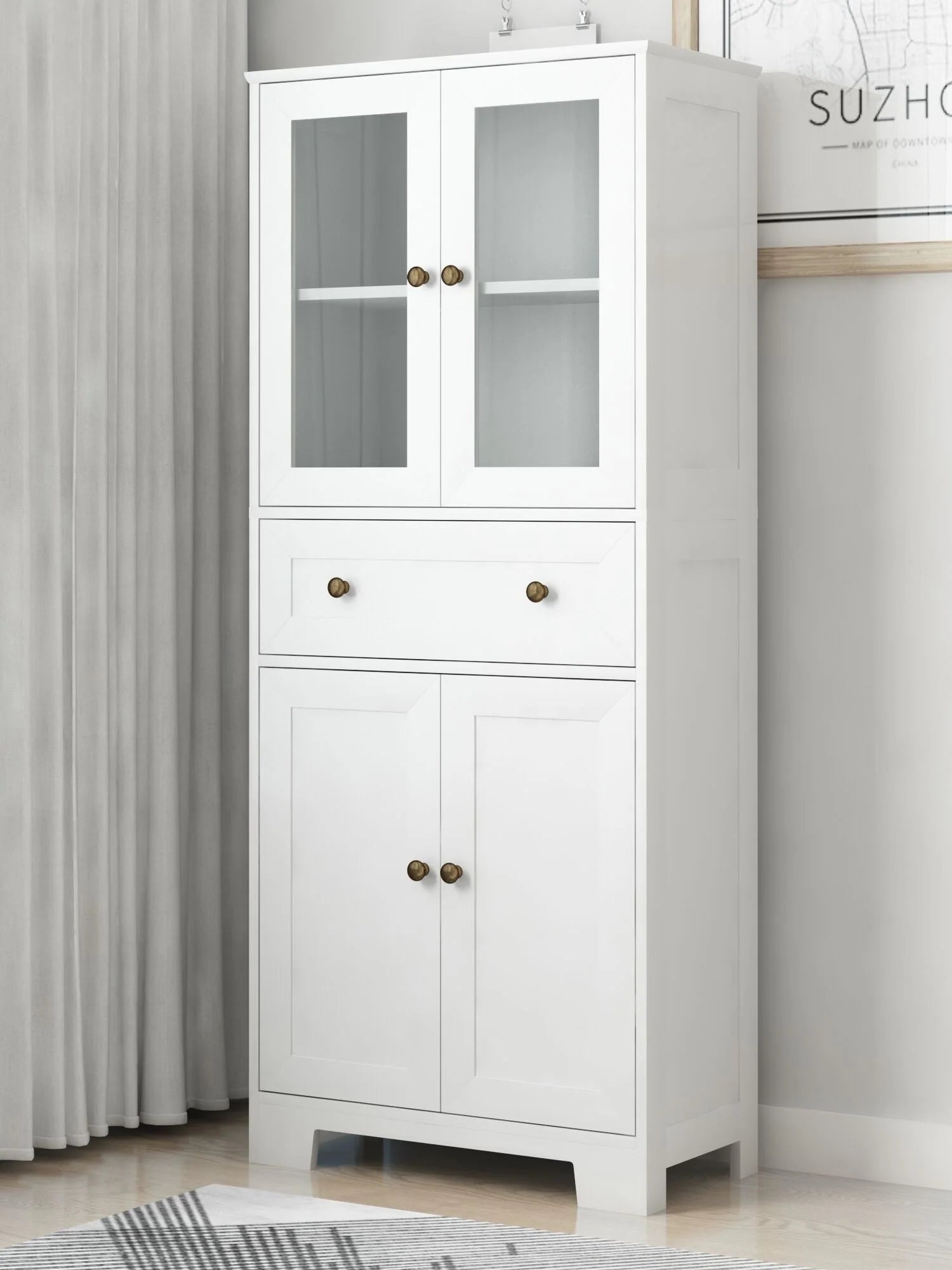 Ktaxon 64" Tall Bathroom Storage Cabinet Organizer, Freestanding Kitchen Pantry Cabinet Line Tower with 2 - Product image 1