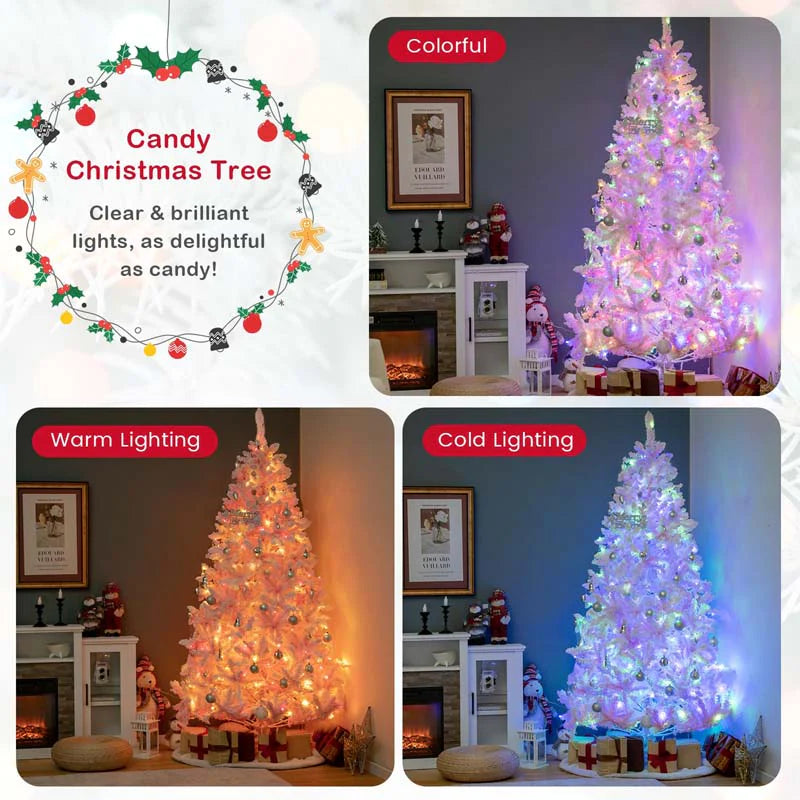 7 FT Pre-lit Pink Artificial Christmas Tree, Hinged Snow Flocked Holiday Tree with 1200 Tips - Product image 4