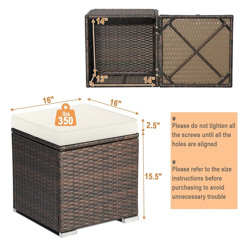 2PCS Wicker Outdoor Storage Ottomans with Removable Cushions, Multipurpose PE Rattan Footrest Side Table - Product image 50