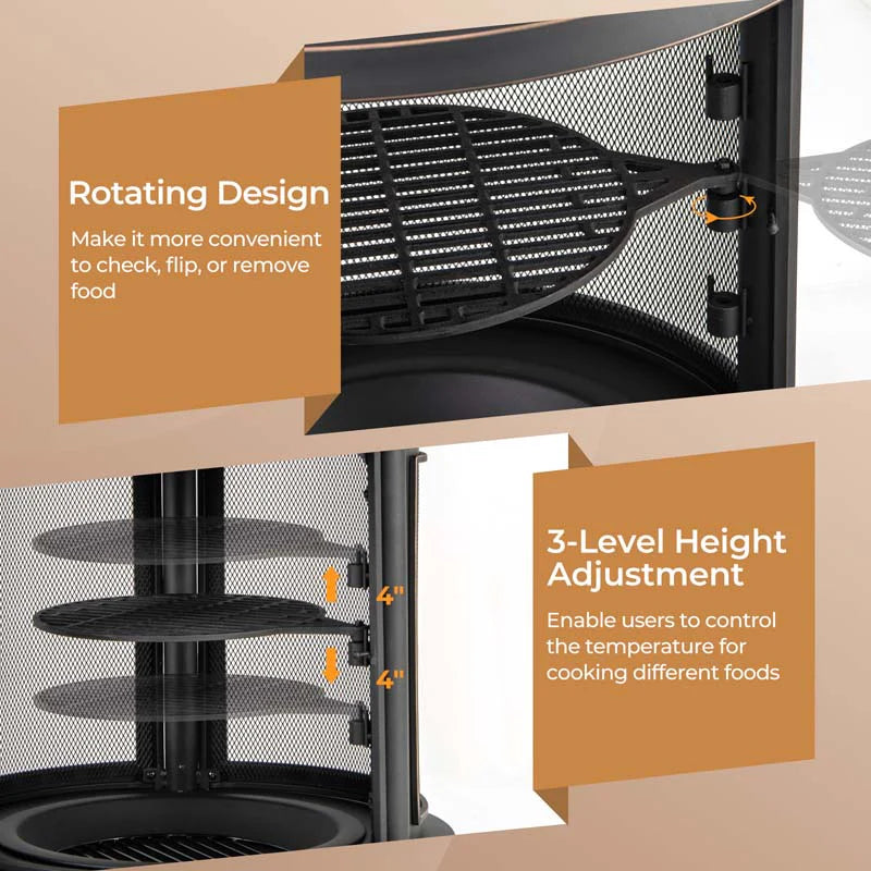 Outdoor Wood Burning Chiminea Fire Pit for Patio Backyard BBQ, 30 Inch Metal Fireplace with Grill - Product image 9