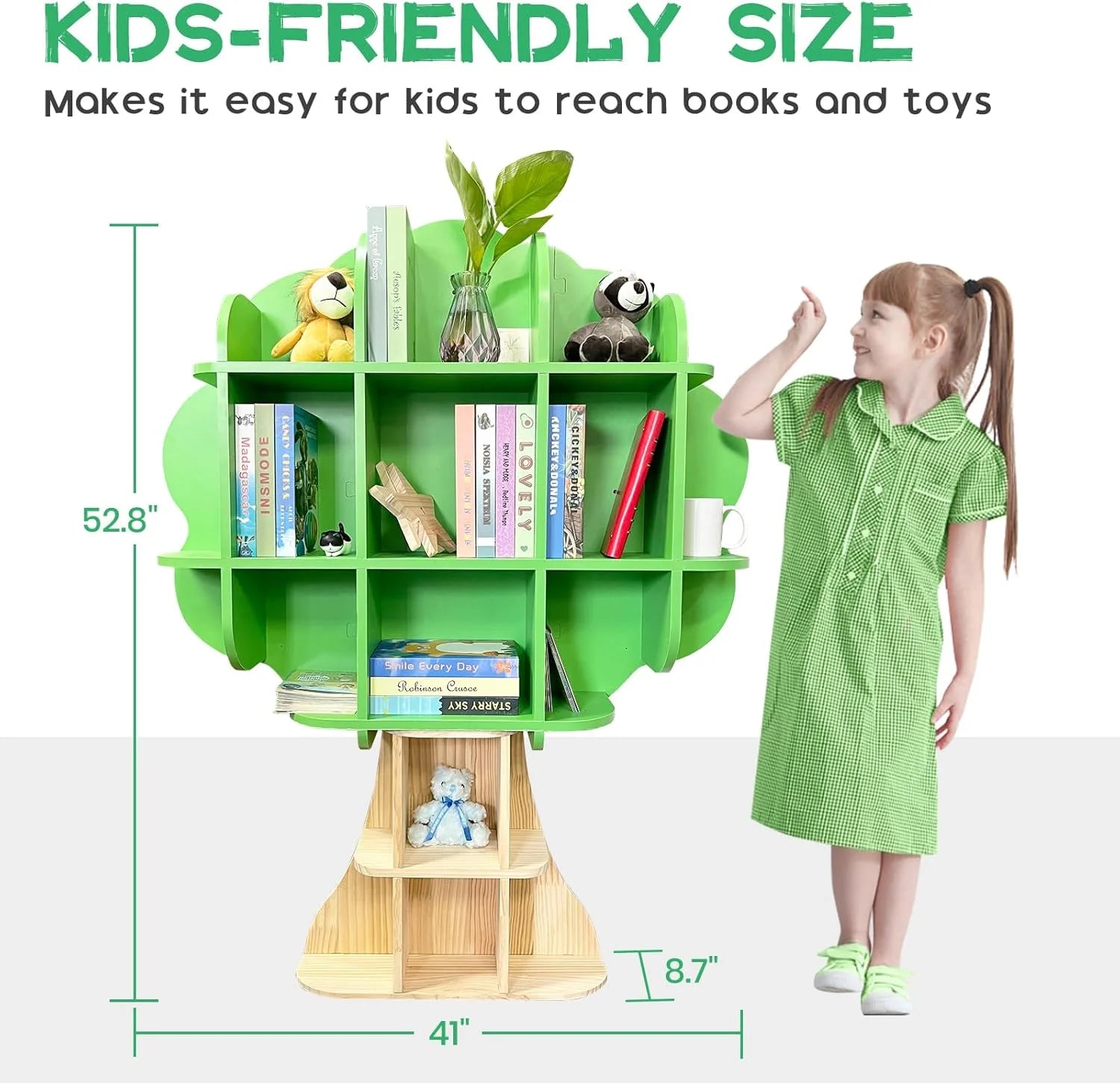 Kids Bookshelf - 5 Tier Kids Bookcase, Green Bookshelf for Children and Toddlers - Product image 2
