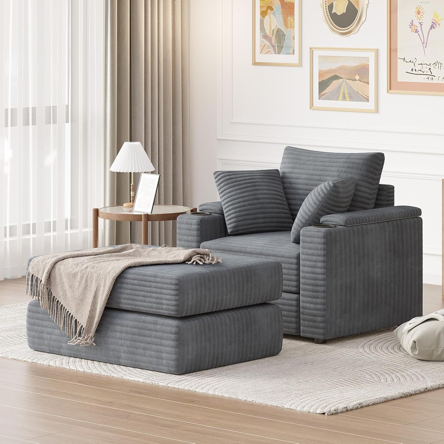 AECOJOY Chaise Lounge Chair Indoor, Oversized Sleeper Chair with Ottoman, Comfy Reading Sofa Armchair - Product image 8