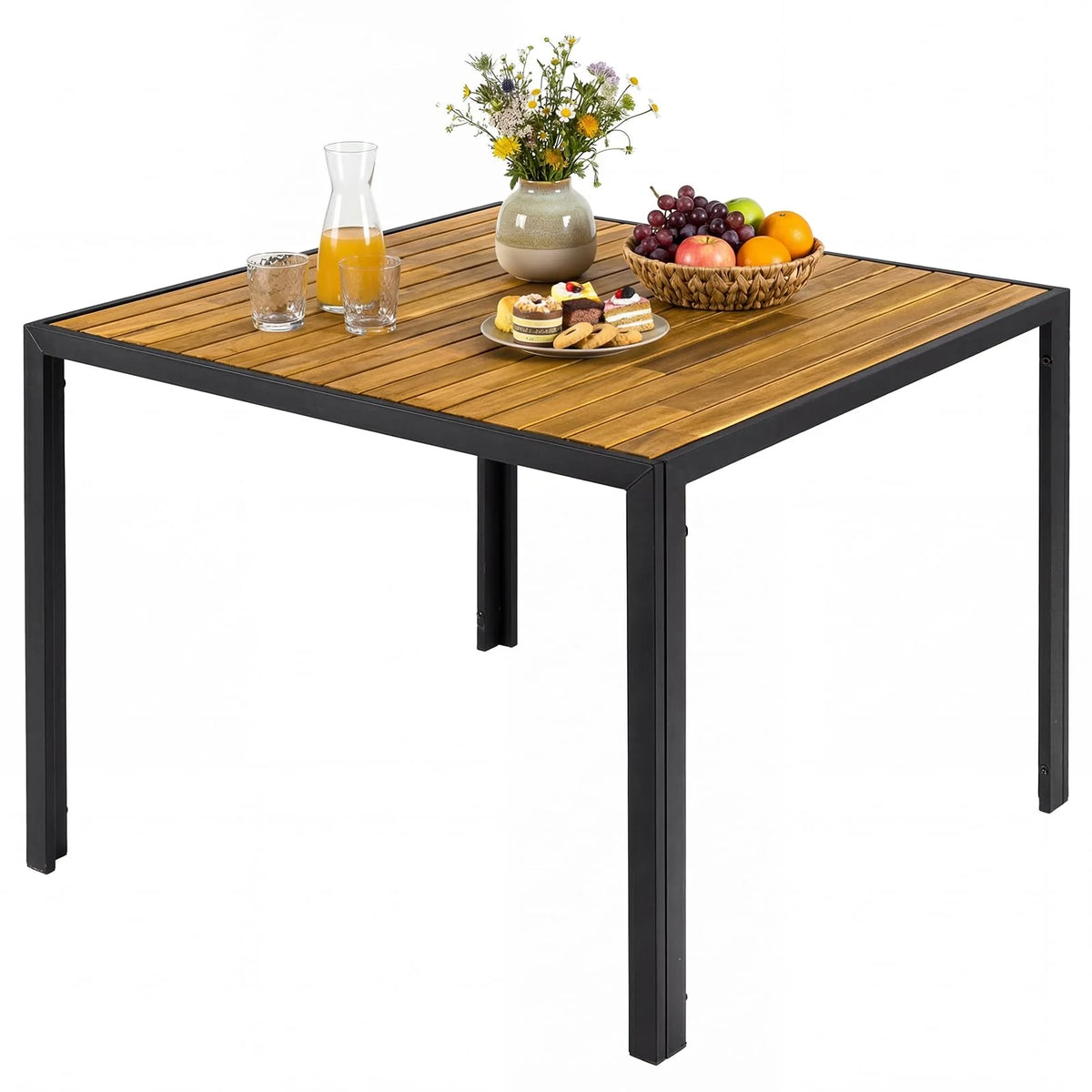 Tangkula 36" Square Acacia Wood Patio Dining Table 1.97" Umbrella Hole and Heavy Duty Metal Frame - Product image 1