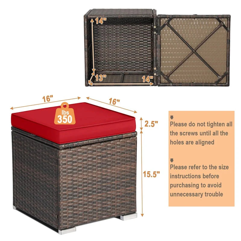 2PCS Wicker Outdoor Storage Ottomans with Removable Cushions, Multipurpose PE Rattan Footrest Side Table - Product image 59