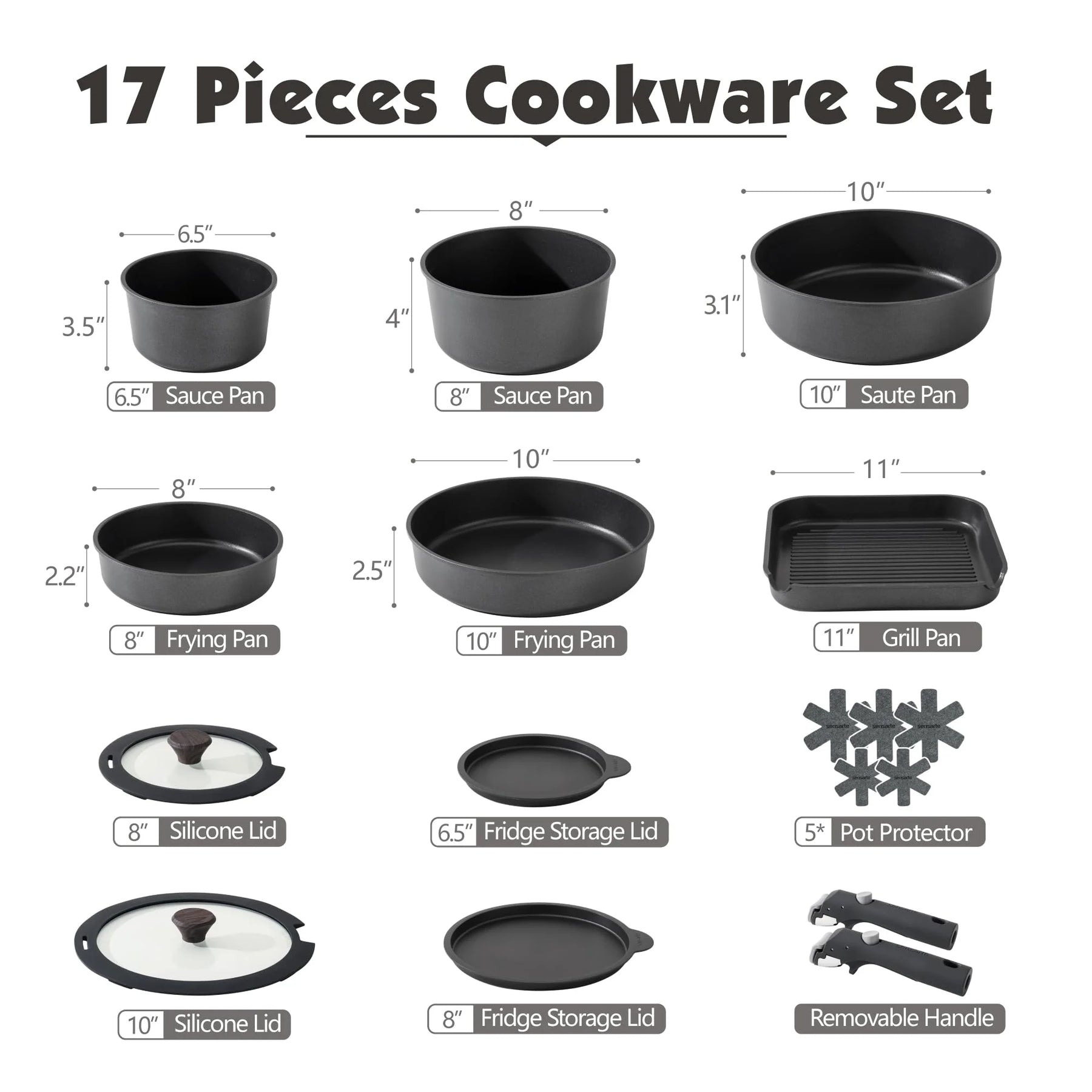 SENSARTE 17 Piece Pots and Pans Set. Detachable Handle Cookware - Product image 7