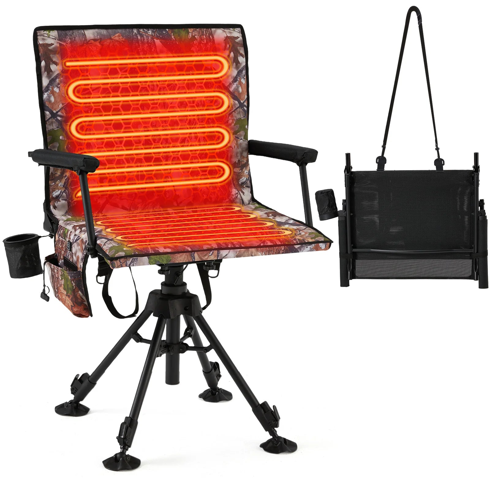 AECOJOY Heated Hunting Chair, Camouflage Pattern, Foldable Design for Cold Weather Outdoor Sports - Product image 1