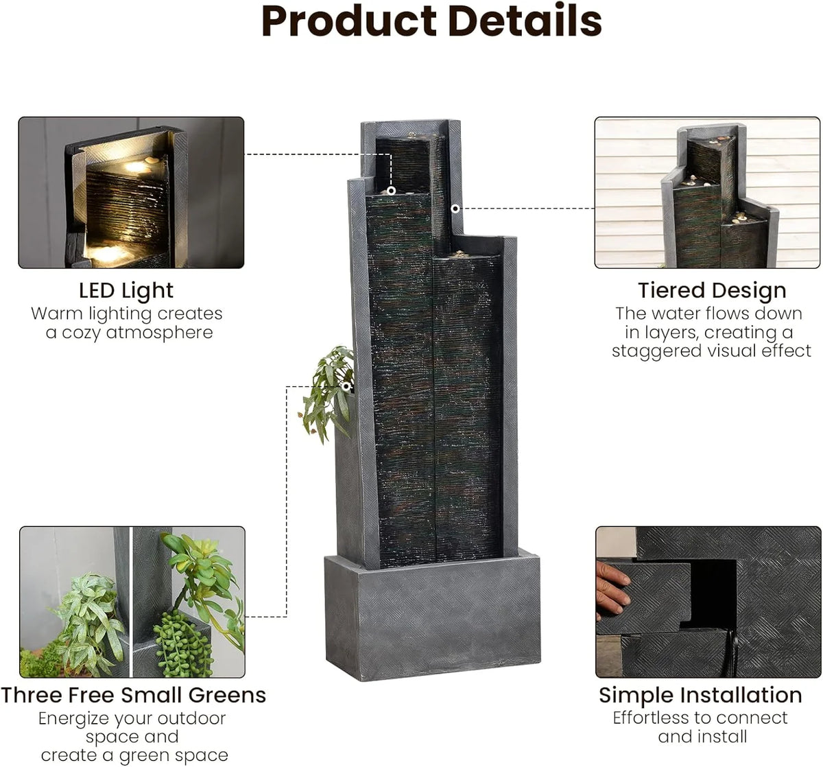 Outdoor Modern Waterfall Fountain Water Fall Fountains with LED Lights for Garden, Patio, Backyard, Deck - Product image 3