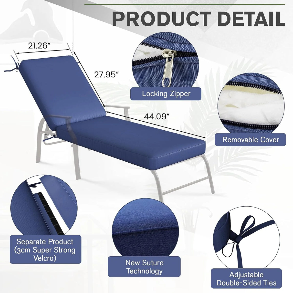 AECOJOY Chaise Lounge Cushions Outdoor Set of 2, 72x21x3 Inch Lounge Chair Cushion - Product image 4