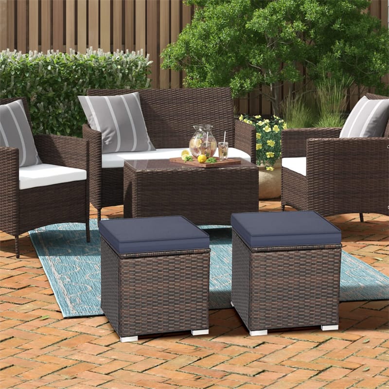 2PCS Wicker Outdoor Storage Ottomans with Removable Cushions, Multipurpose PE Rattan Footrest Side Table - Product image 18