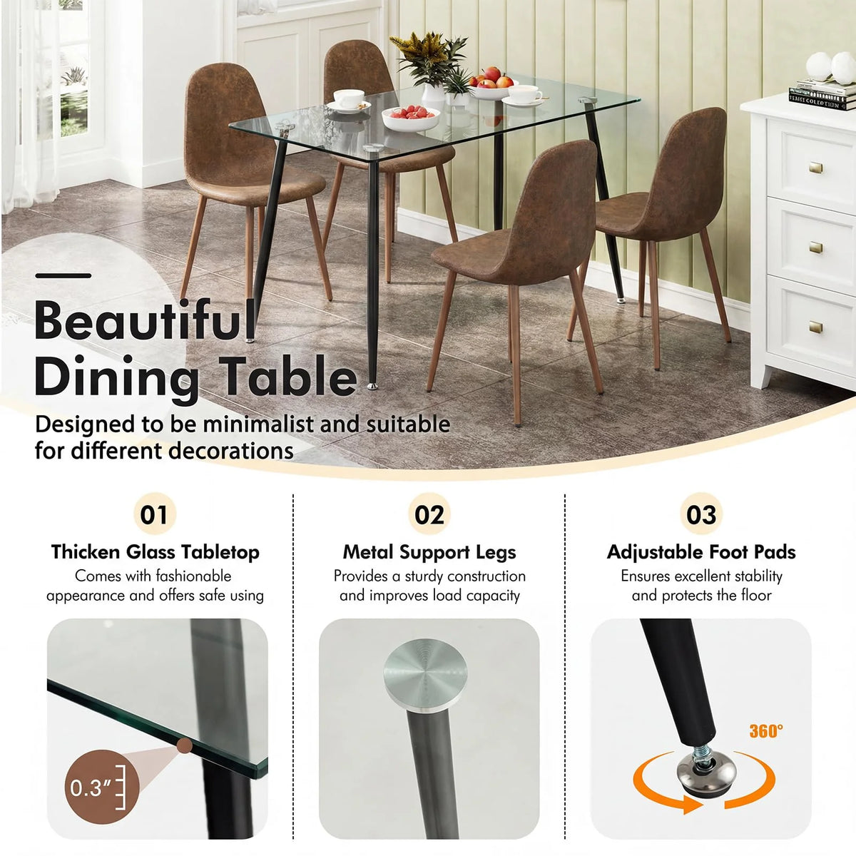 Tangkula Modern Kitchen Table and Chairs for 4 - Product image 4