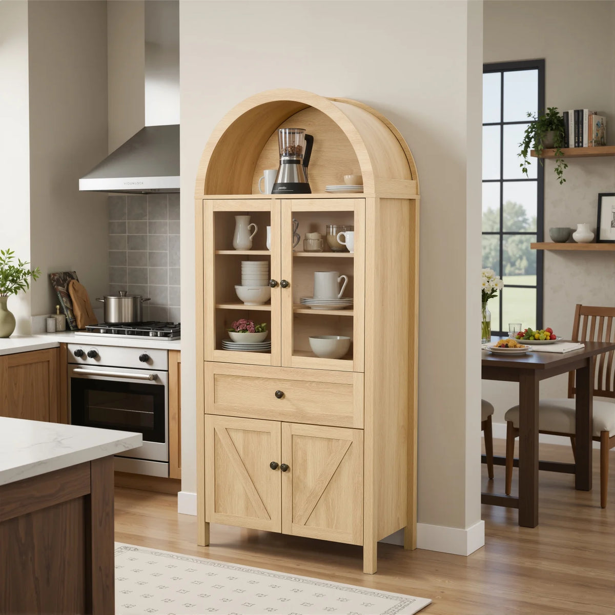 Lisonu 72" Arched Bookcase with Doors, Tall Dome Display Cabinet with Storage for Living Room or Home - Product image 2