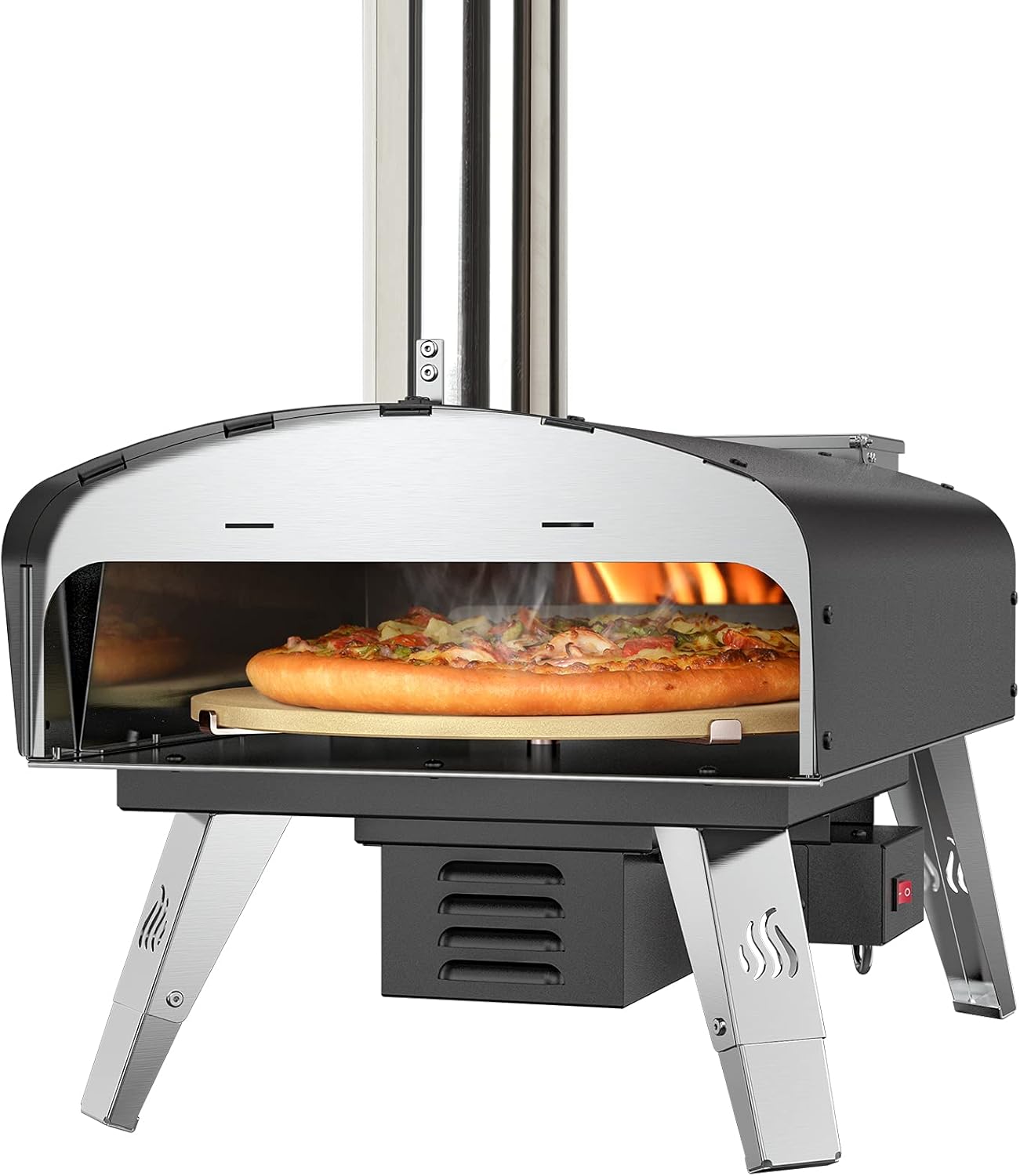Mimiuo Black Pizza Oven with Charcoal Pellet, Premium Wood Oven for Garden with Automatic Rotation System, with Shovel and Pizza Stone (Tisserie W-Oven Series)