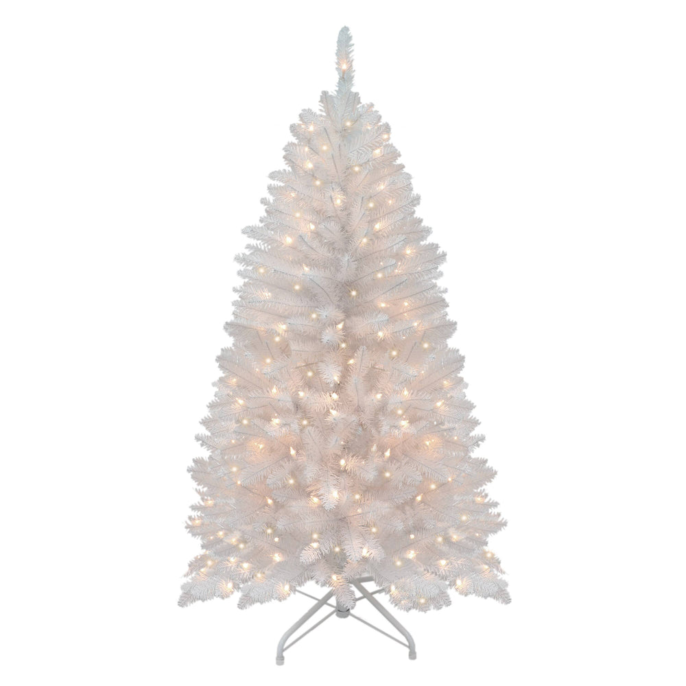 Puleo International 4.5 ft Pre-Lit White Pencil Franklin Fir Artificial Christmas Tree with 150 UL-Listed Lights