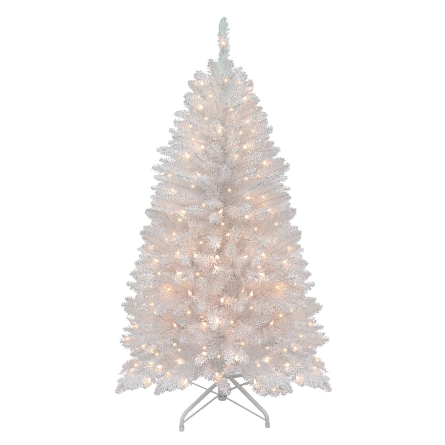 Puleo International 4.5 ft Pre-Lit White Pencil Franklin Fir Artificial Christmas Tree with 150 UL-Listed Lights