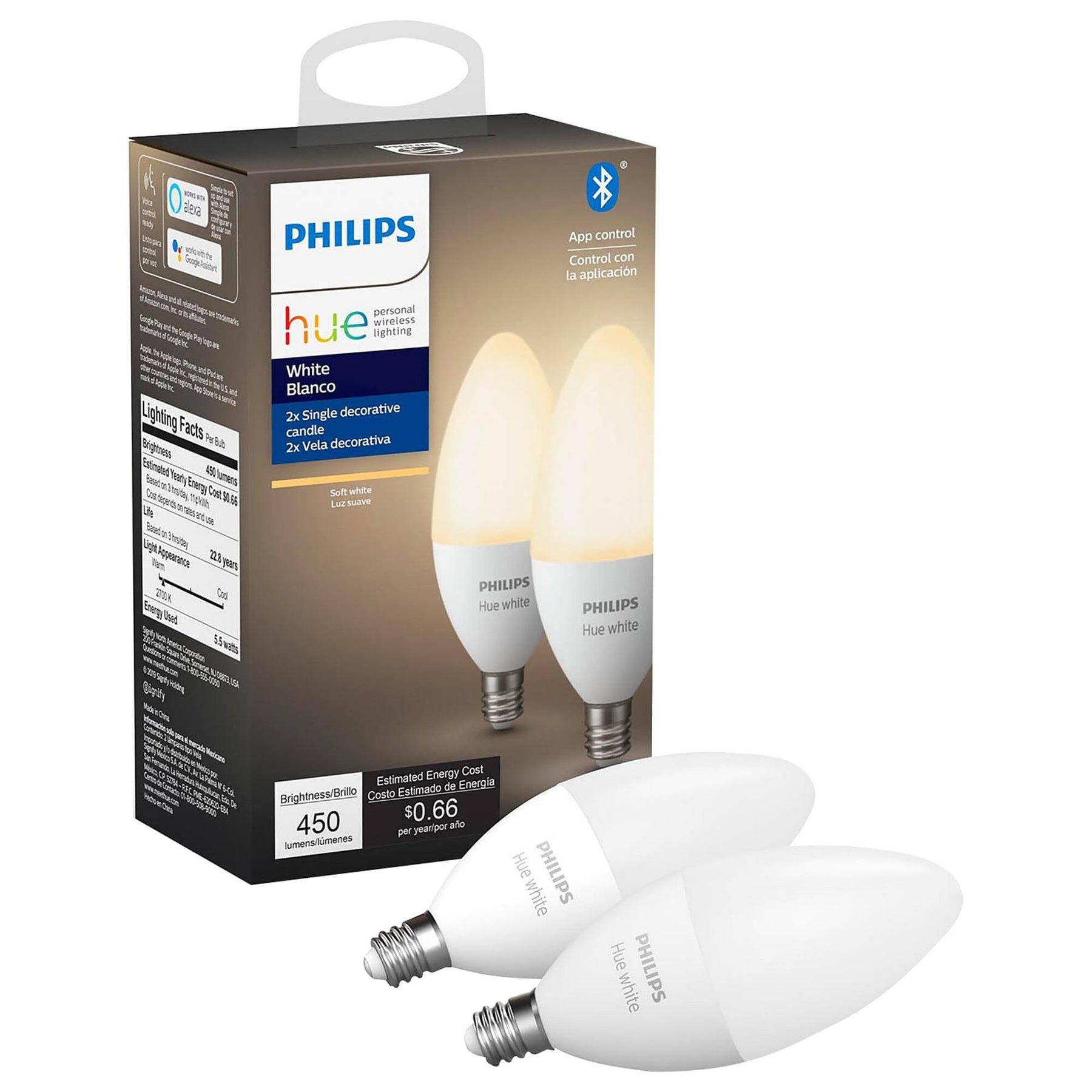 Philips - Hue E12 Bluetooth 40W Smart LED Bulb (2-Pack) - White - Product image 1