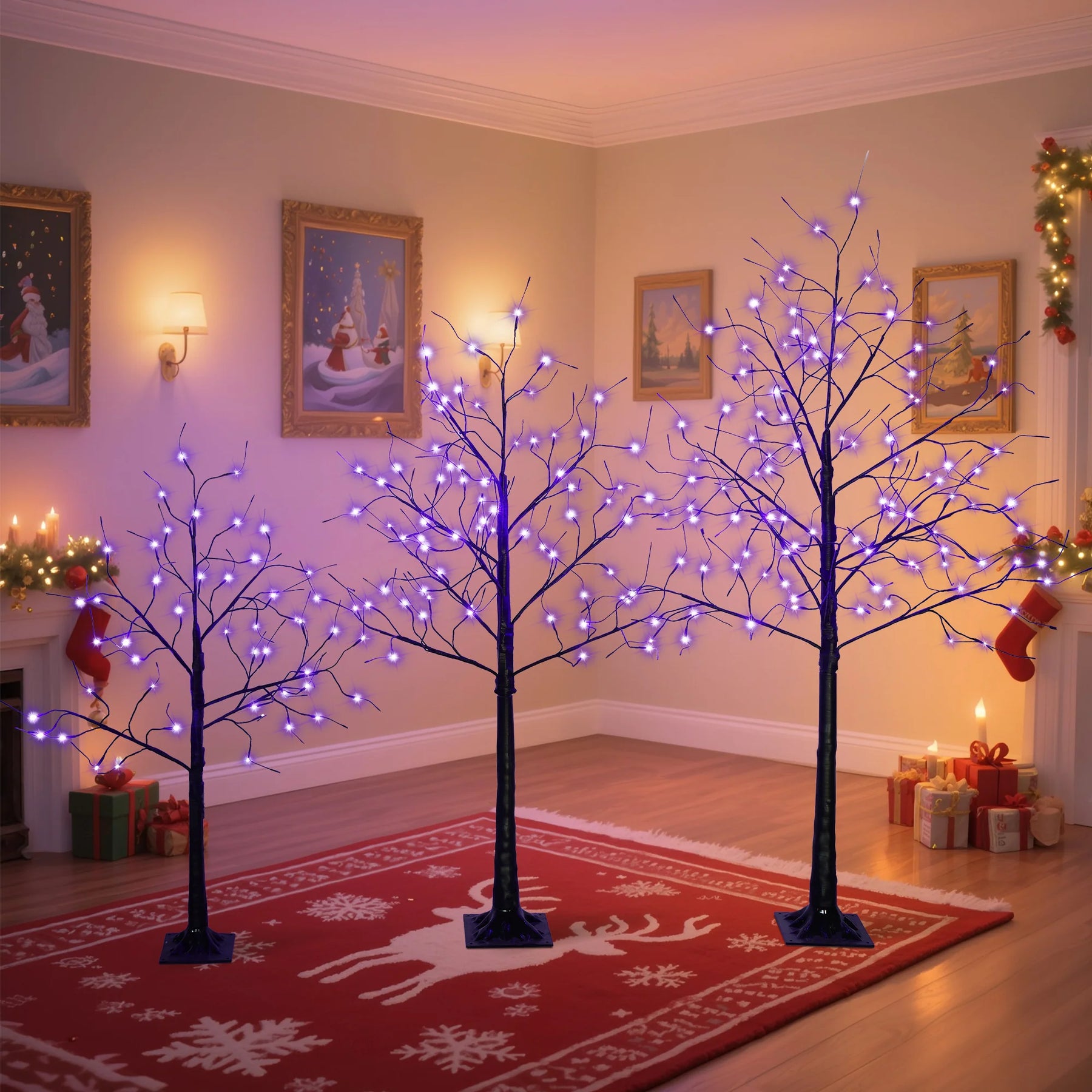 AECOJOY 3 Pac Christmas Tree with Purple Lights, 4FT 5FT and 6FT, Lighted Black Tree for Halloween - Product image 8