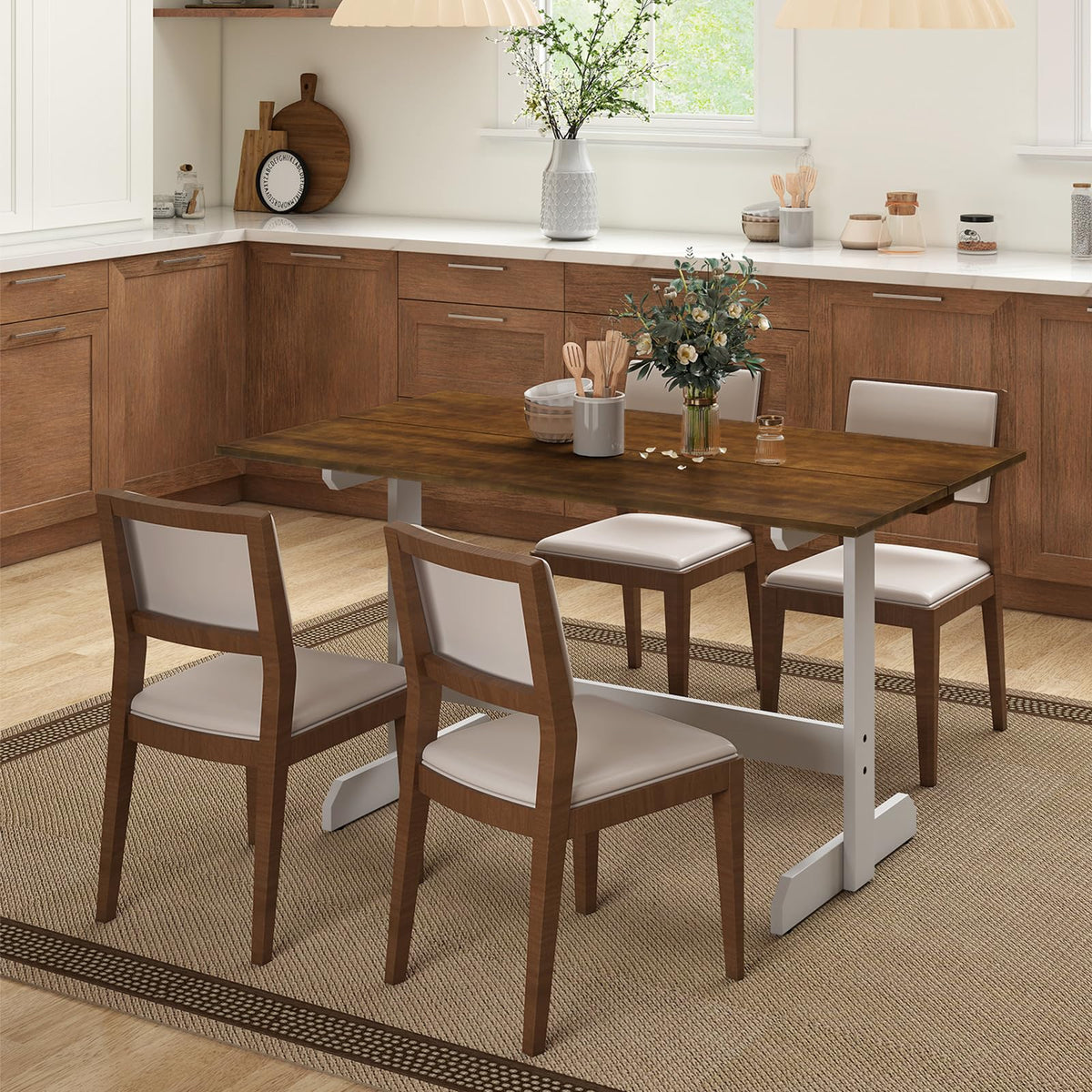 Tangkula 55 Inch Dining Table for 4-6 People Rectangular Kitchen Table with Solid Wood Trestle Base - Product image 7