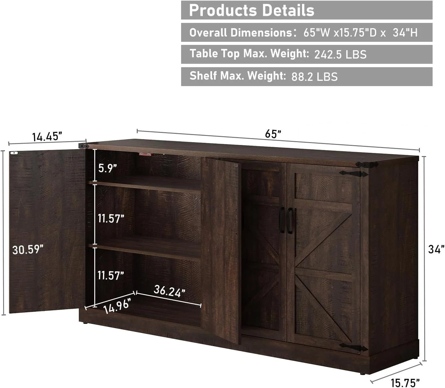 71" Tall Farmhouse Kitchen Pantry Cabinet, 5 Layers Storage Cabinet with Adjustable Shelves, Farmhouse Pantry Cabinet with 4 Barn Doors for Kitchen, Dining Room, Bathroom, Living Room, Rustic White