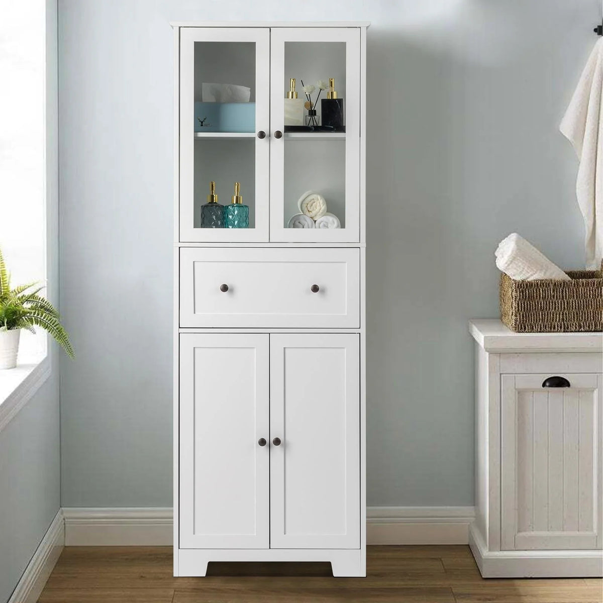 Ktaxon 64" Tall Bathroom Storage Cabinet Organizer, Freestanding Kitchen Pantry Cabinet Line Tower with 2 - Product image 3