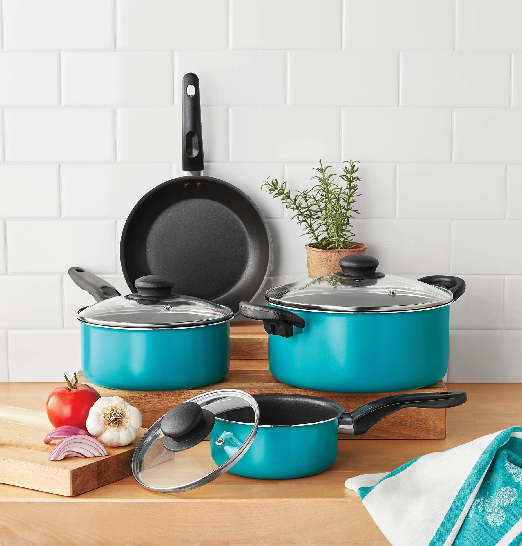 Mainstays 7 Piece Non-Stick Cookware Set Aluminum Teal, Size: Various - Product image 1