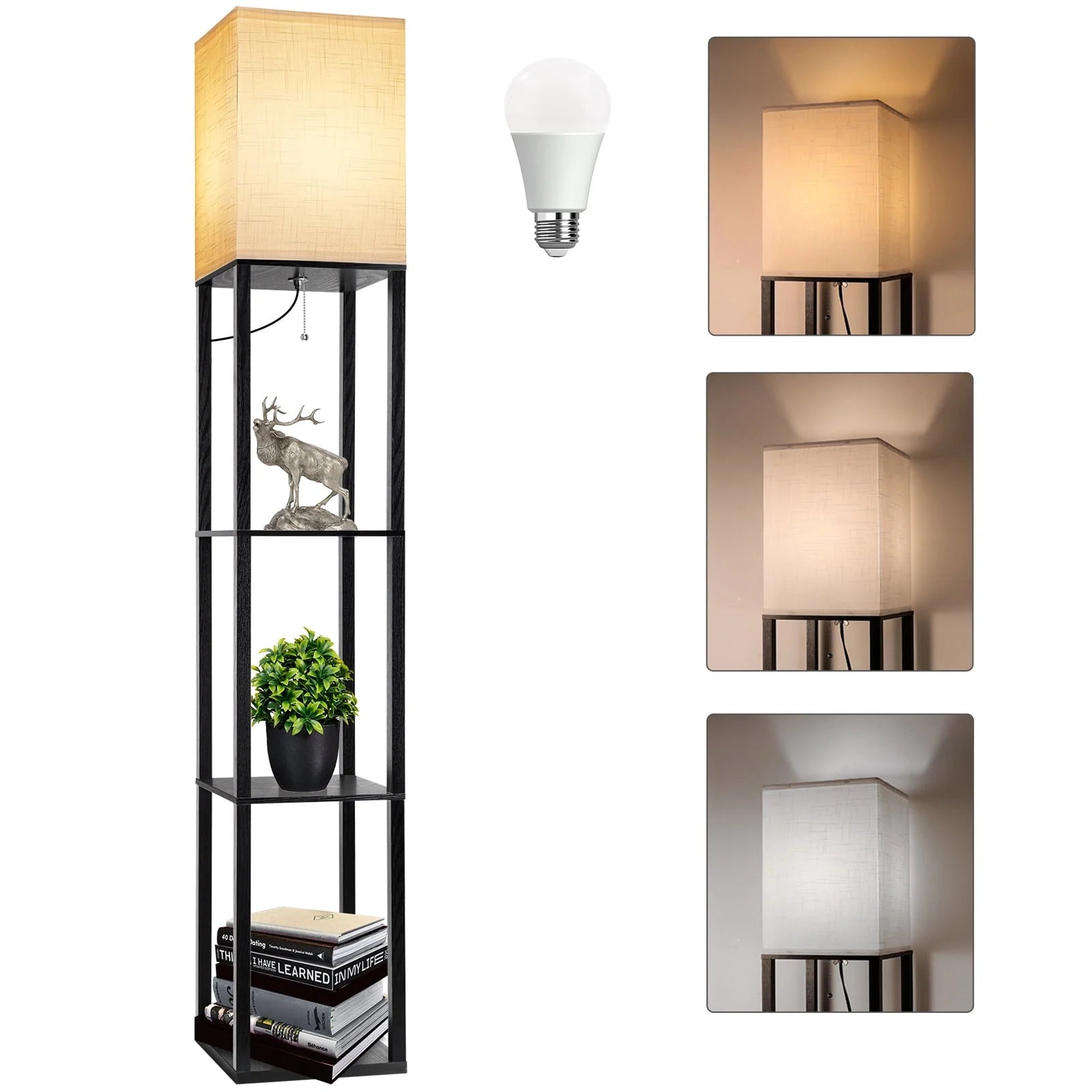 63" Shelf Floor Lamps with Shelves for Living Room Bedroom Office AVV Wood Modern Standing Lamps Black - Product image 1