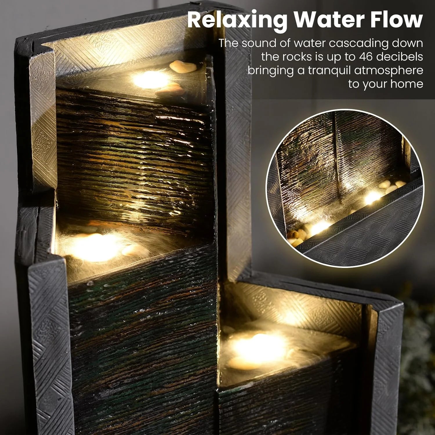 Outdoor Modern Waterfall Fountain Water Fall Fountains with LED Lights for Garden, Patio, Backyard, Deck - Product image 4