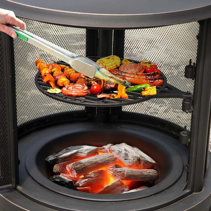 Outdoor Wood Burning Chiminea Fire Pit for Patio Backyard BBQ, 30 Inch Metal Fireplace with Grill - Product image 6