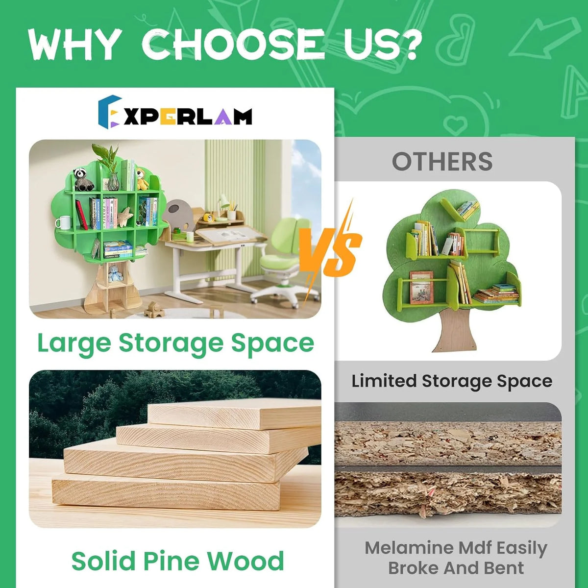 Kids Bookshelf - 5 Tier Kids Bookcase, Green Bookshelf for Children and Toddlers - Product image 3