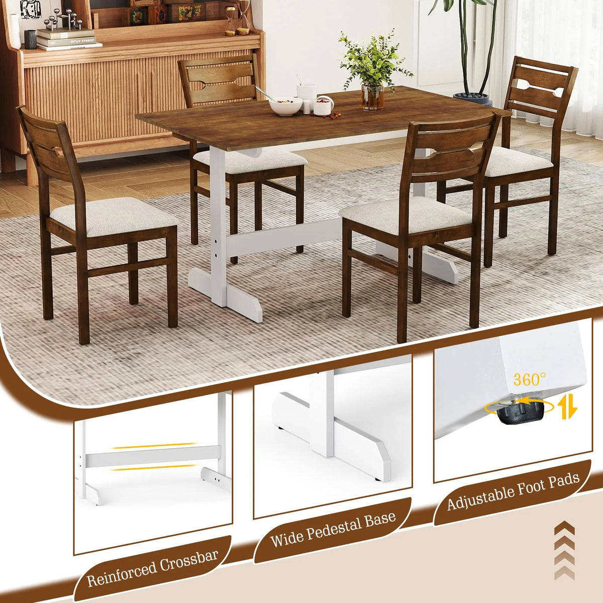 Tangkula 55 Inch Dining Table for 4-6 People Rectangular Kitchen Table with Solid Wood Trestle Base - Product image 8