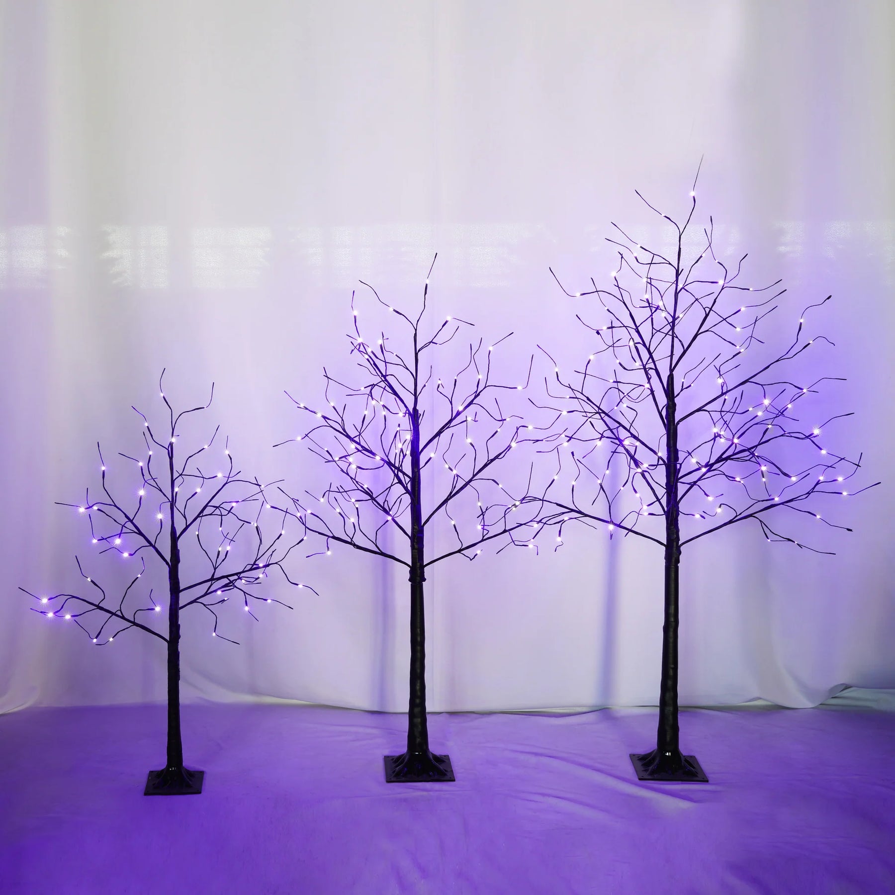 AECOJOY 3 Pac Christmas Tree with Purple Lights, 4FT 5FT and 6FT, Lighted Black Tree for Halloween - Product image 1