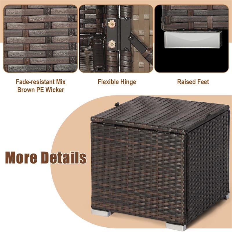 2PCS Wicker Outdoor Storage Ottomans with Removable Cushions, Multipurpose PE Rattan Footrest Side Table - Product image 16