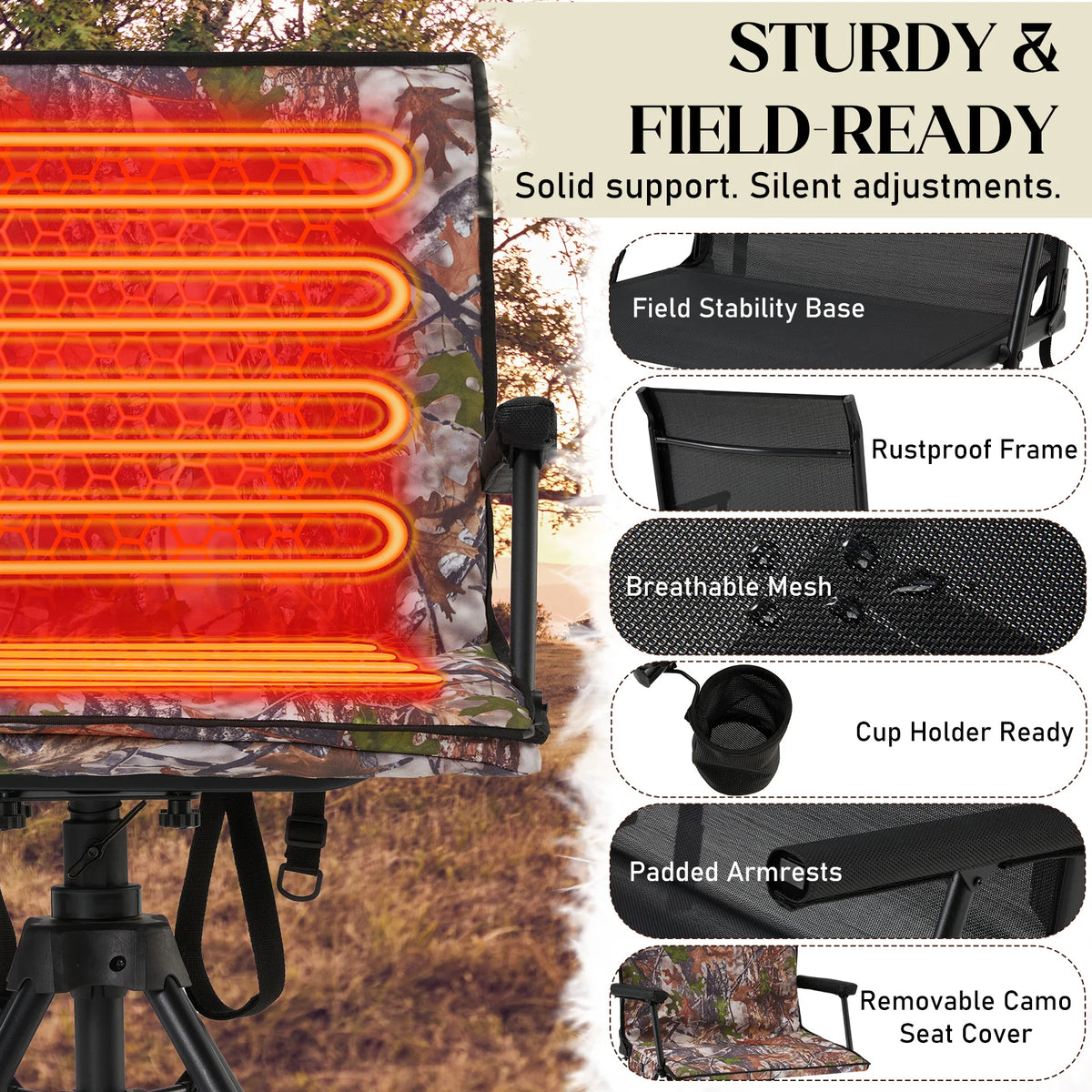 AECOJOY Heated Hunting Chair, Camouflage Pattern, Foldable Design for Cold Weather Outdoor Sports - Product image 5