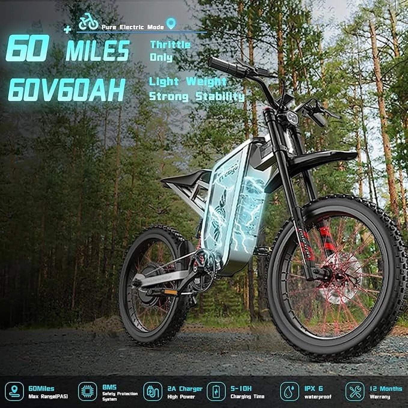 6000W(Peak) Motor 60V/30ah Battery Freego X2pro Electric Motorcycle for Adults, Electric Bike - Product image 2