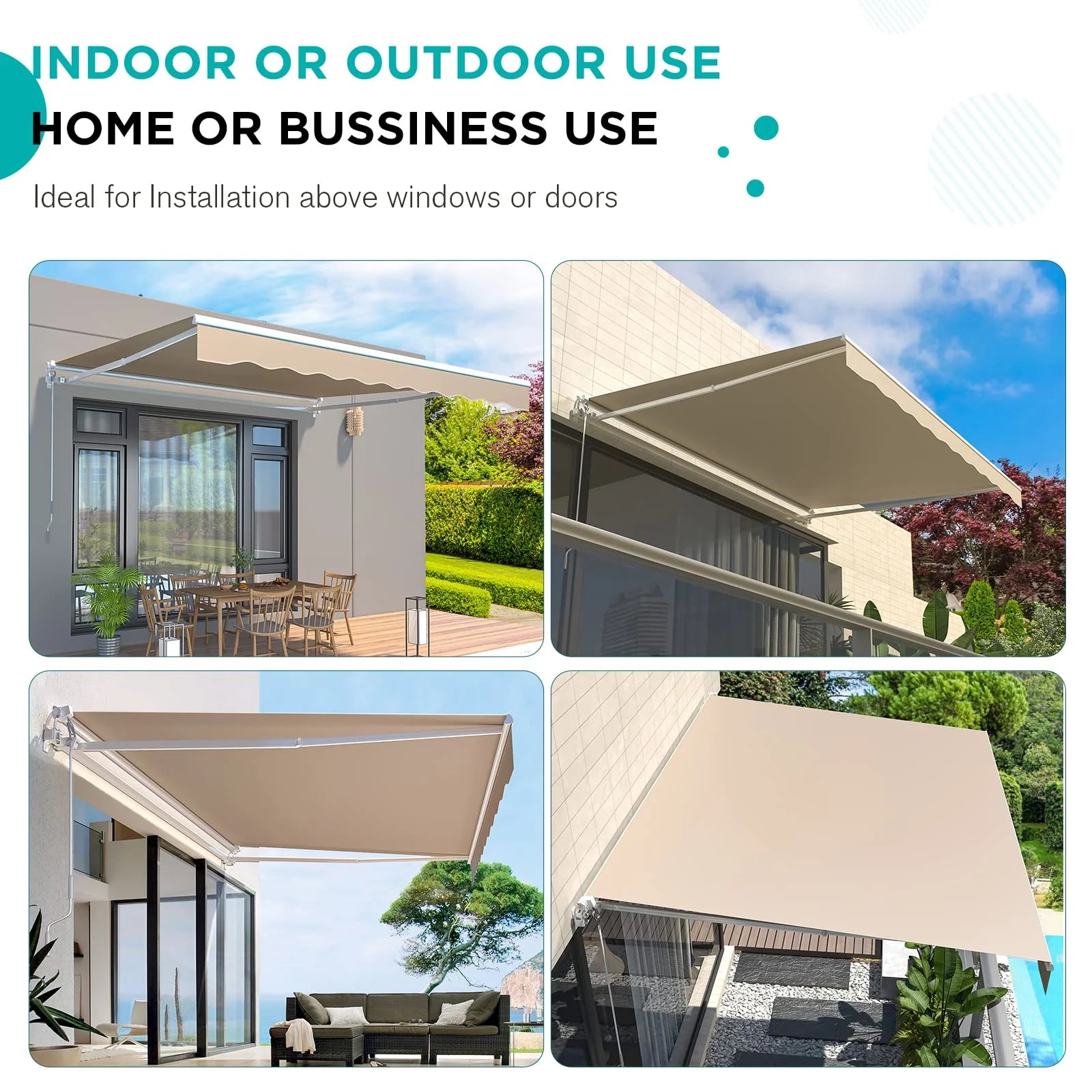AECOJOY 20'x10' Manual Retractable Awning Sun Shade, Patio Awning Canopy - Product image 10