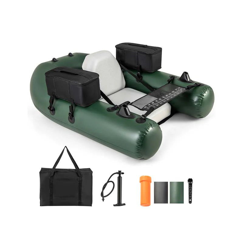 Inflatable Fishing Float Tube with 2 Large Storage Pockets, Angling Base, 20" Fish Ruler & 4 Motor Buckles - Product image 1