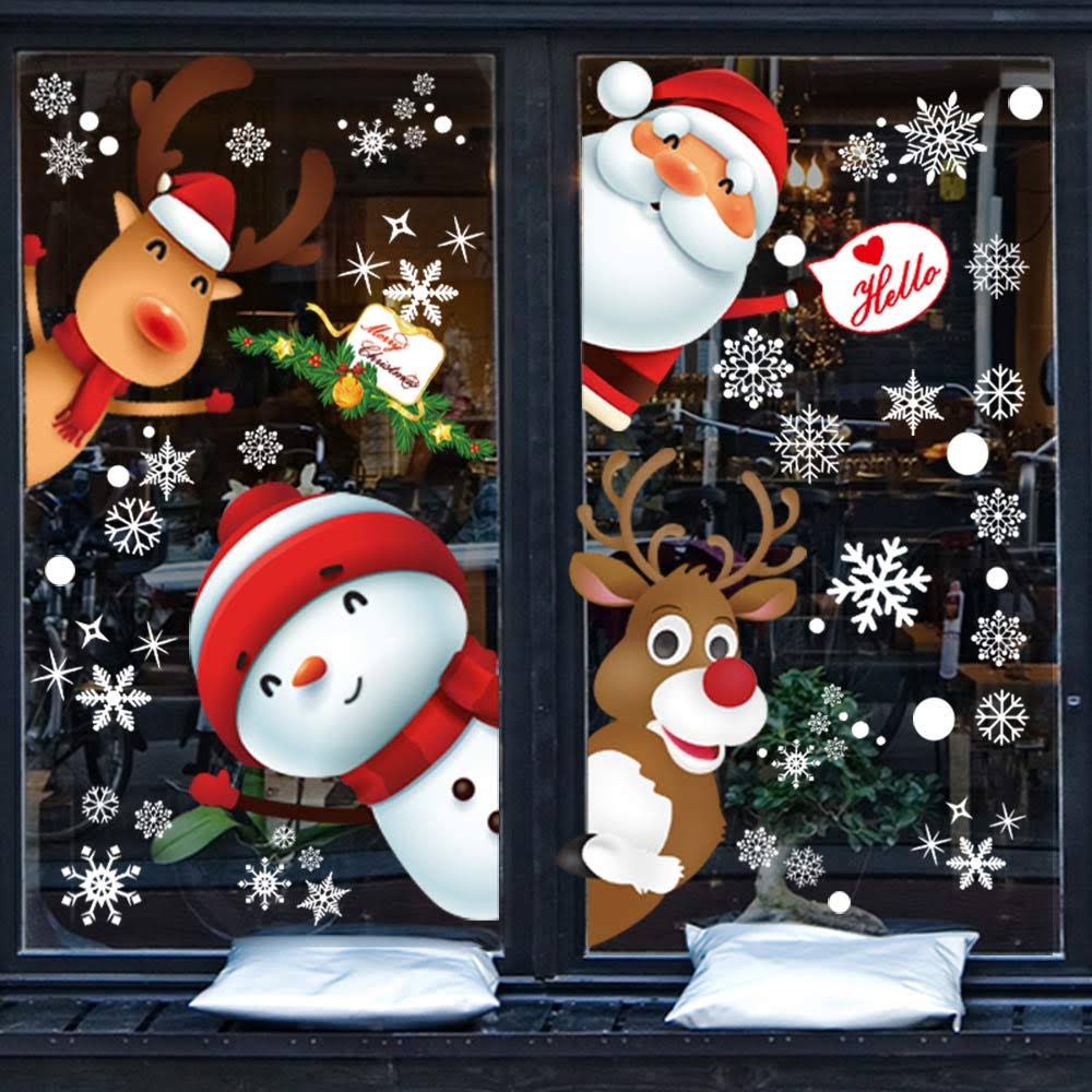 JVNVDS 130pcs Christmas Window Clings Stickers, Christmas Decorations, Santa Claus, A Lovely Deer, Snowman - Product image 1