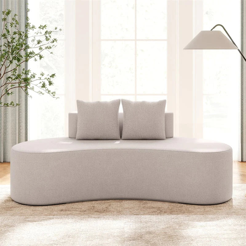 78.5" Upholstered Curved Sofa Couch w/ 2 Cozy Pillows, Low Backrest, Sponge Padded Seat, No Assembly Modern Floor Couch for Living Room Bedroom