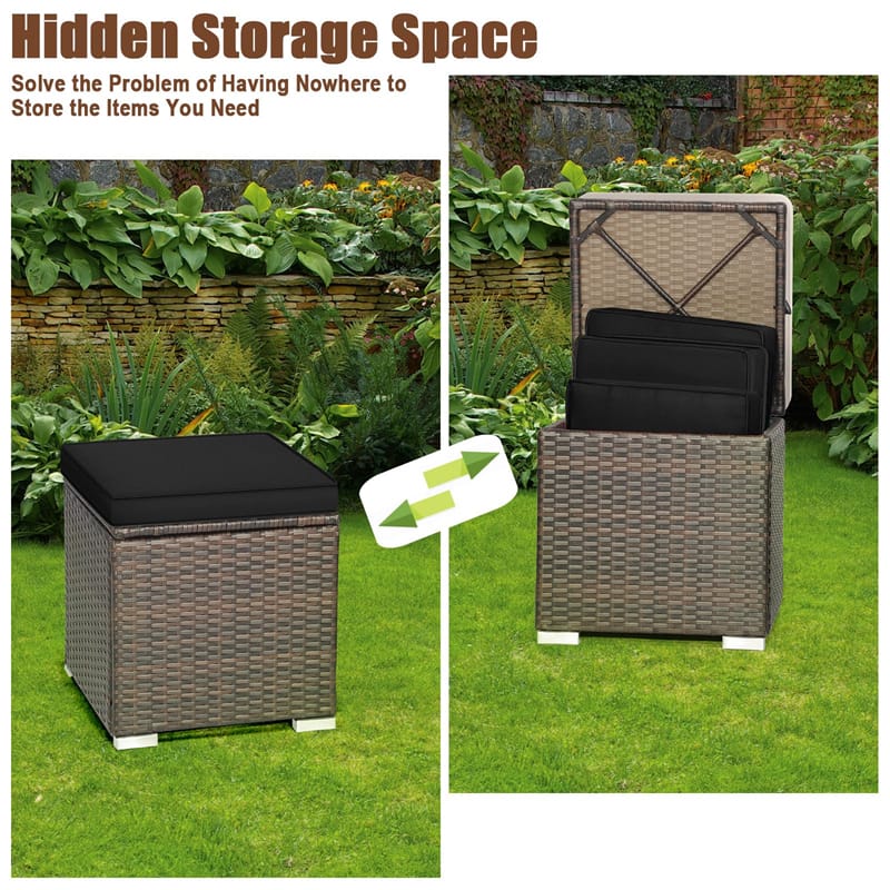 2PCS Wicker Outdoor Storage Ottomans with Removable Cushions, Multipurpose PE Rattan Footrest Side Table - Product image 43
