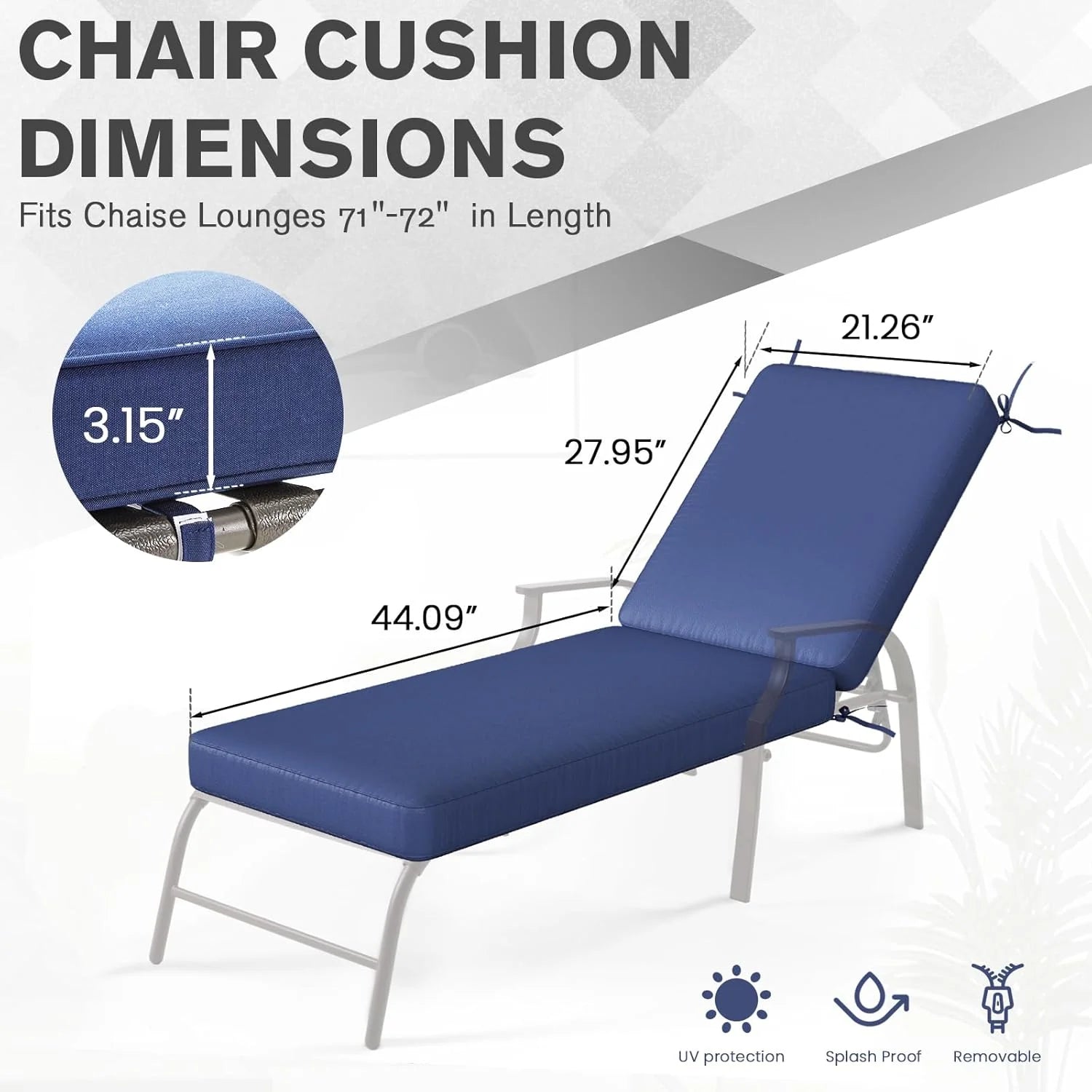 AECOJOY Chaise Lounge Cushions Outdoor Set of 2, 72x21x3 Inch Lounge Chair Cushion - Product image 2