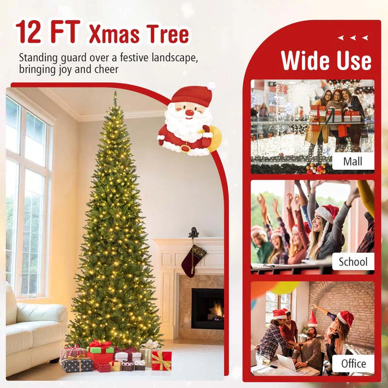 12 FT Pre-Lit Artificial Christmas Tree, Tall Hinged Xmas Tree with Quick Power Connector - Product image 4