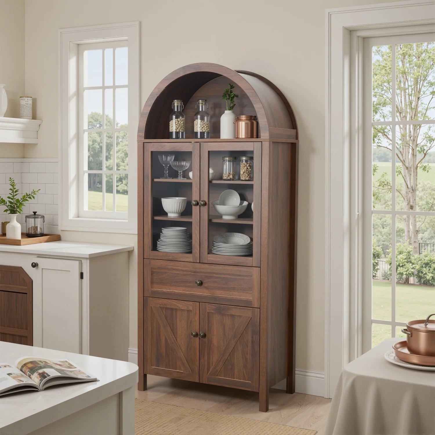 Lisonu 72" Arched Bookcase with Doors, Tall Dome Display Cabinet with Storage for Living Room or Home - Product image 14