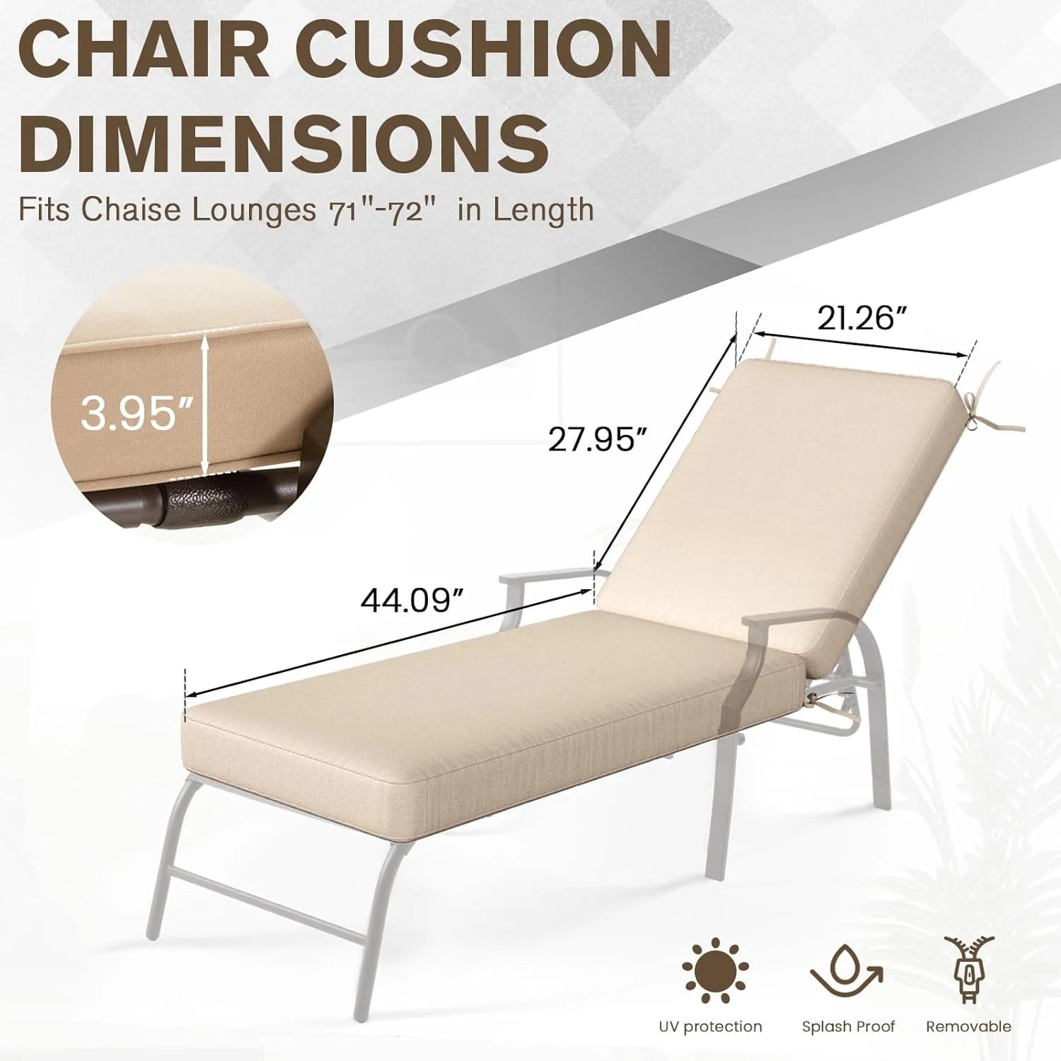 AECOJOY Chaise Lounge Cushions Outdoor Set of 2, 72x21x3 Inch Lounge Chair Cushion - Product image 10