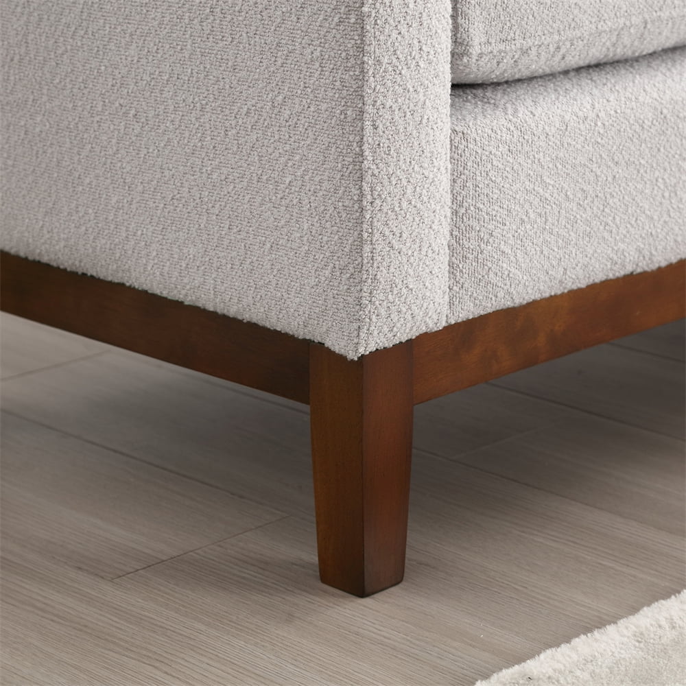 53.5"w Elegant Upholstered Bench with Wood Legs & Round Pillows, Comfy Boucle Fabric Footrest with Arms - Product image 14