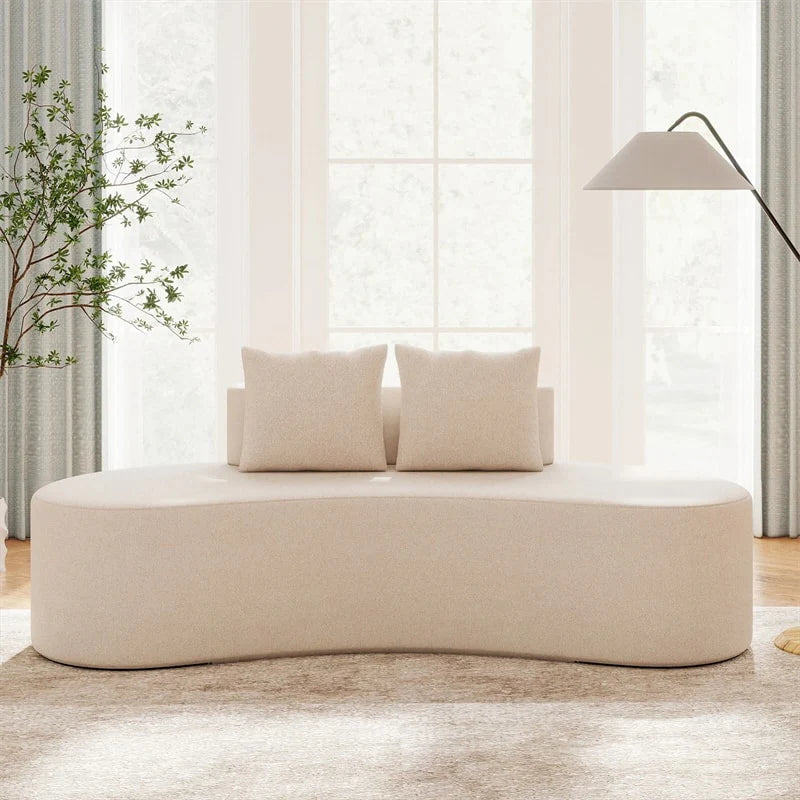 78.5" Upholstered Curved Sofa Couch w/ 2 Cozy Pillows, Low Backrest, Sponge Padded Seat, No Assembly Modern Floor Couch for Living Room Bedroom