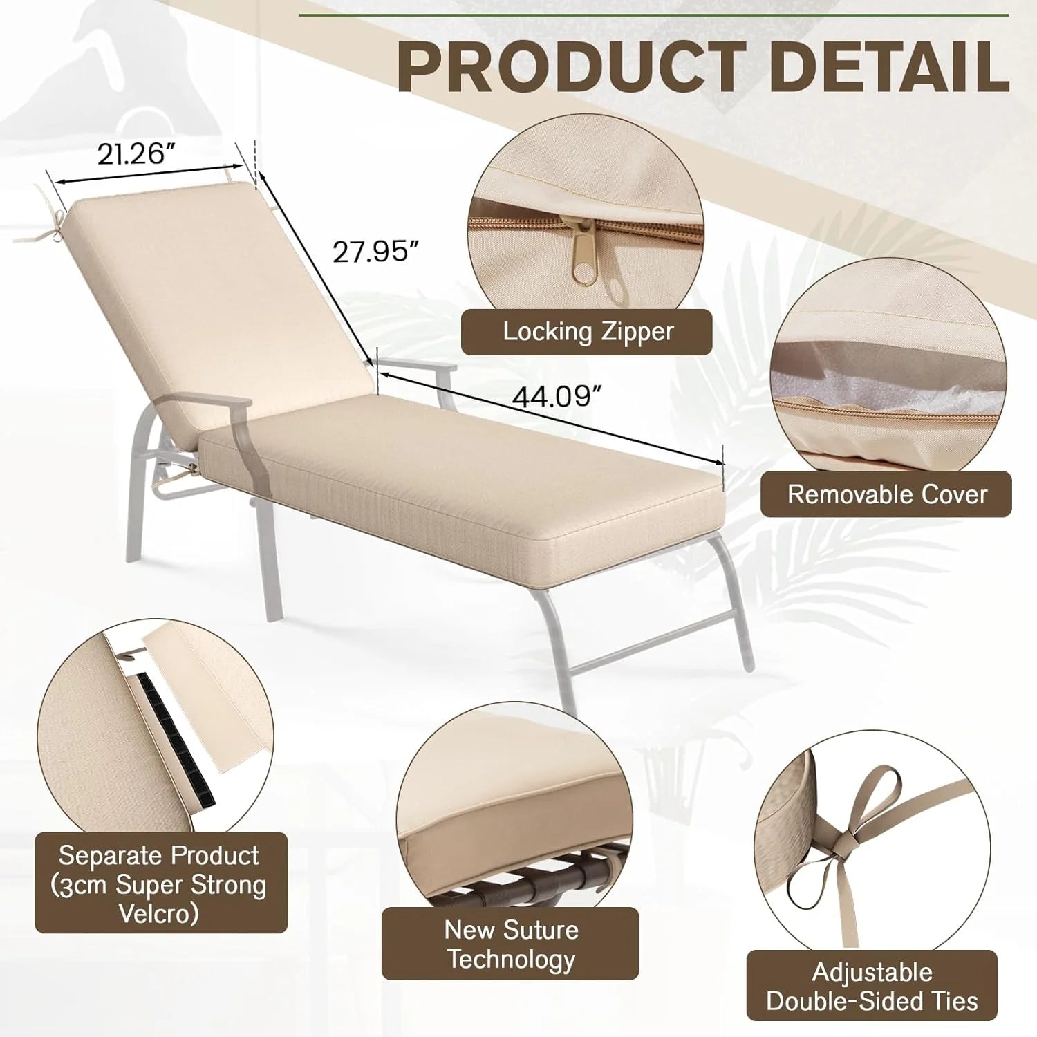 AECOJOY Chaise Lounge Cushions Outdoor Set of 2, 72x21x3 Inch Lounge Chair Cushion - Product image 12