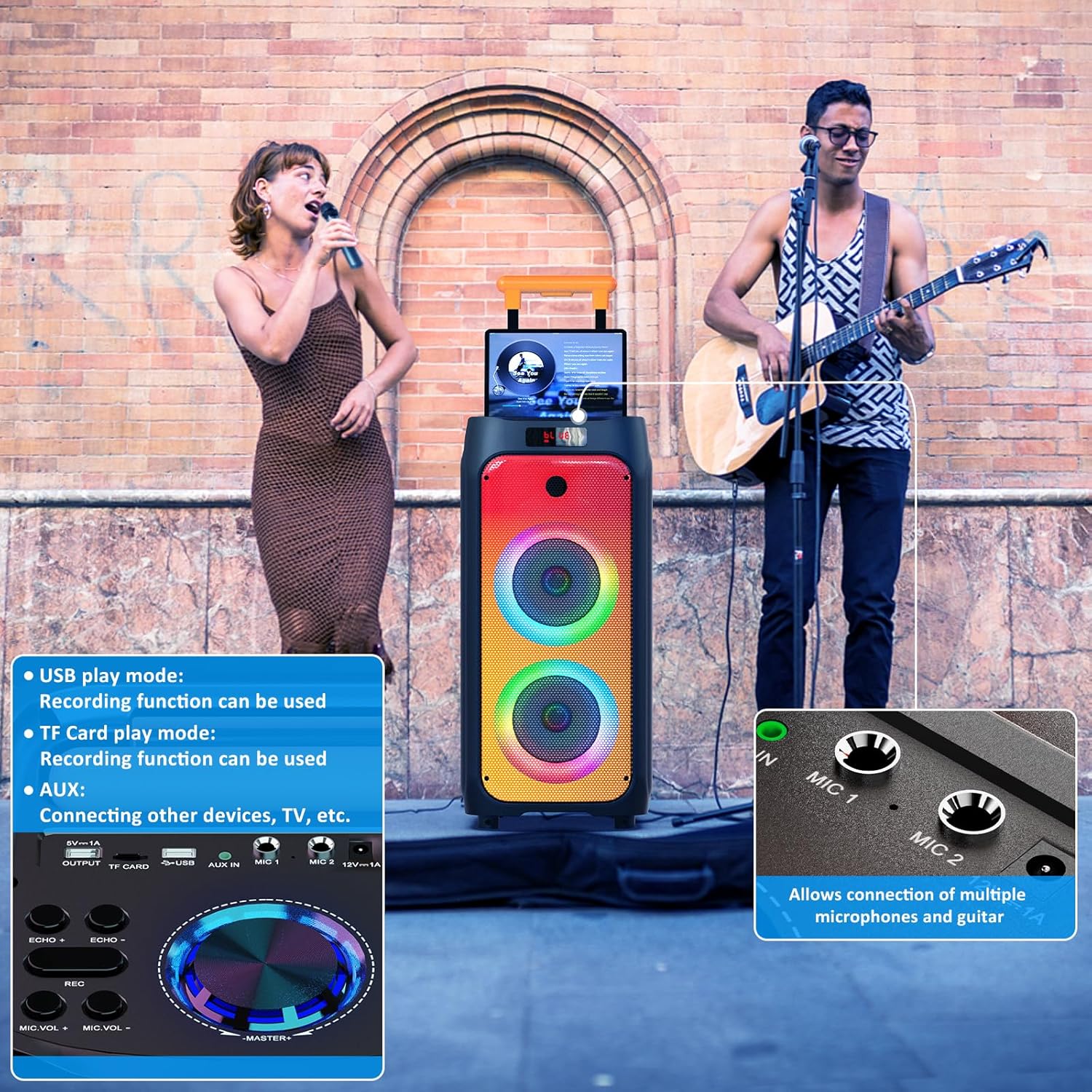 JYX Karaoke Machine for Adults, Portable Bluetooth Karaoke Speaker with 2 Wireless Microphones, Party Box Ideal for Family Gatherings/Outdoor Camping