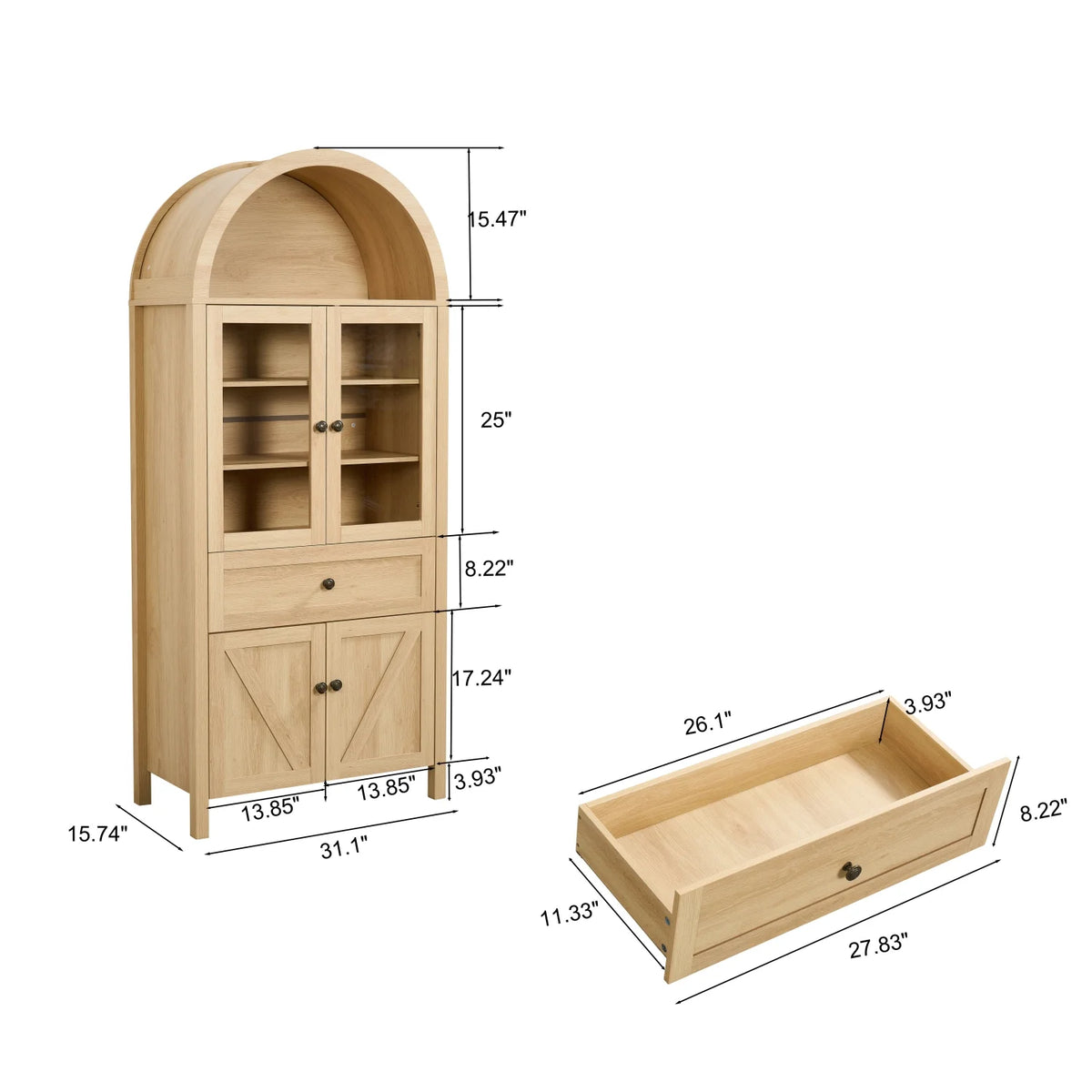 Lisonu 72" Arched Bookcase with Doors, Tall Dome Display Cabinet with Storage for Living Room or Home - Product image 5