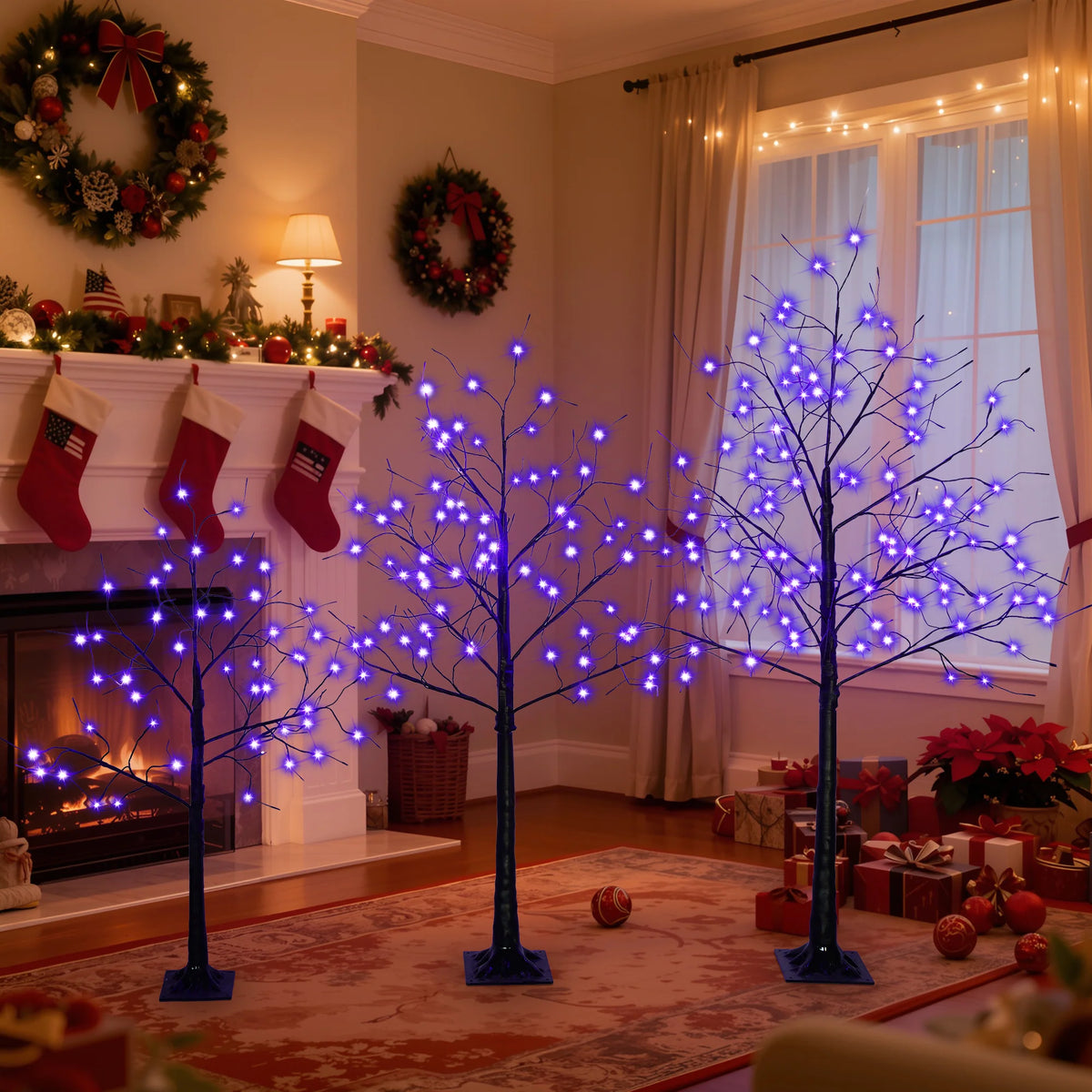 AECOJOY 3 Pac Christmas Tree with Purple Lights, 4FT 5FT and 6FT, Lighted Black Tree for Halloween - Product image 4