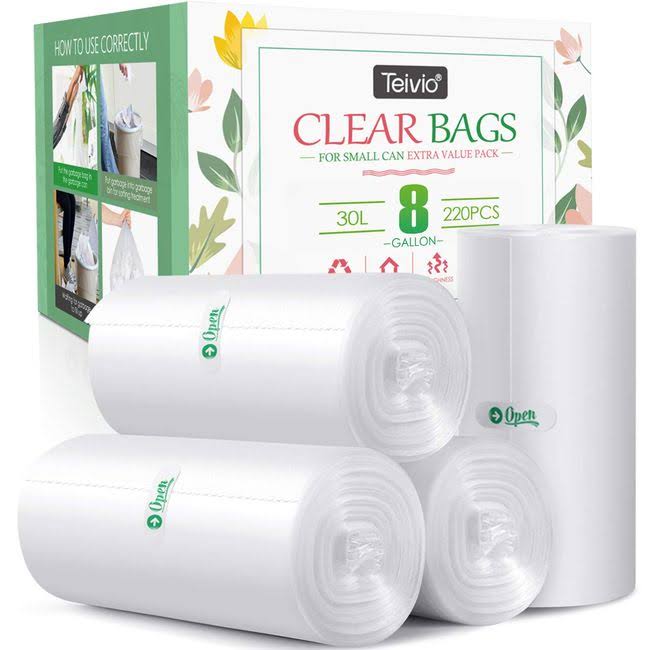 8 Gallon 220 Counts Strong Trash Bags Garbage Bags by Teivio Bin Liners for Home Office Kitchen Clear - Product image 1